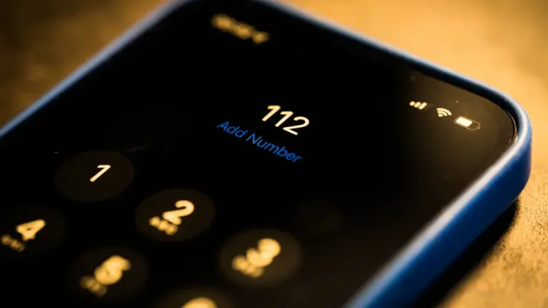 Ein Smartphone zeigt die Notrufnummer 112 auf dem Display an.